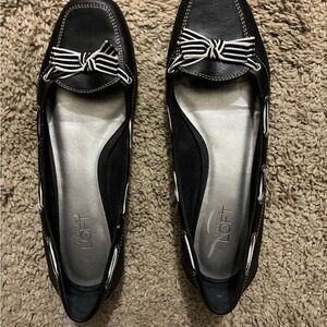 LOFT Black and White Bow Detail Flats
